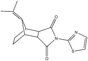 10-(1-methylethylidene)-4-(1,3-thiazol-2-yl)-4-azatricyclo[5.2.1.0~2,6~]decane-3,5-dione Struktur