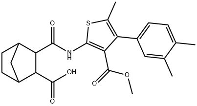 3-({[4-(3,4-dimethylphenyl)-3-(methoxycarbonyl)-5-methyl-2-thienyl]amino}carbonyl)bicyclo[2.2.1]heptane-2-carboxylic acid Struktur