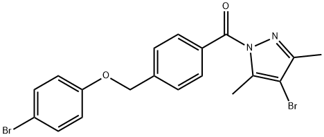 4-bromo-1-{4-[(4-bromophenoxy)methyl]benzoyl}-3,5-dimethyl-1H-pyrazole Struktur