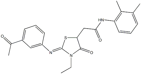 2-{2-[(3-acetylphenyl)imino]-3-ethyl-4-oxo-1,3-thiazolidin-5-yl}-N-(2,3-dimethylphenyl)acetamide Struktur