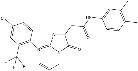 2-(3-allyl-2-{[4-chloro-2-(trifluoromethyl)phenyl]imino}-4-oxo-1,3-thiazolidin-5-yl)-N-(3,4-dimethylphenyl)acetamide Struktur