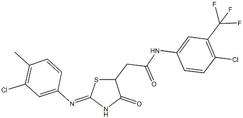 2-{2-[(3-chloro-4-methylphenyl)imino]-4-oxo-1,3-thiazolidin-5-yl}-N-[4-chloro-3-(trifluoromethyl)phenyl]acetamide Struktur