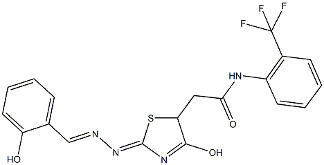 2-{4-hydroxy-2-[(2-hydroxybenzylidene)hydrazono]-2,5-dihydro-1,3-thiazol-5-yl}-N-[2-(trifluoromethyl)phenyl]acetamide Struktur