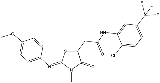 N-[2-chloro-5-(trifluoromethyl)phenyl]-2-{2-[(4-methoxyphenyl)imino]-3-methyl-4-oxo-1,3-thiazolidin-5-yl}acetamide Struktur