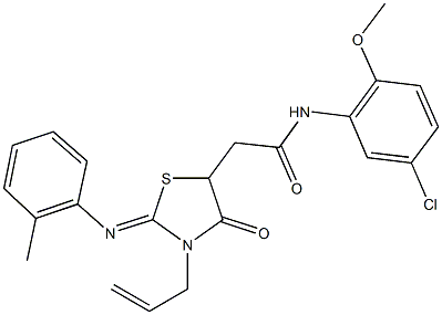 2-{3-allyl-2-[(2-methylphenyl)imino]-4-oxo-1,3-thiazolidin-5-yl}-N-(5-chloro-2-methoxyphenyl)acetamide Struktur