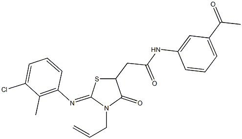 N-(3-acetylphenyl)-2-{3-allyl-2-[(3-chloro-2-methylphenyl)imino]-4-oxo-1,3-thiazolidin-5-yl}acetamide Struktur