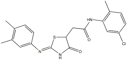 N-(5-chloro-2-methylphenyl)-2-{2-[(3,4-dimethylphenyl)imino]-4-oxo-1,3-thiazolidin-5-yl}acetamide Struktur