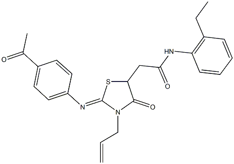 2-{2-[(4-acetylphenyl)imino]-3-allyl-4-oxo-1,3-thiazolidin-5-yl}-N-(2-ethylphenyl)acetamide Struktur