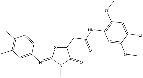 N-(4-chloro-2,5-dimethoxyphenyl)-2-{2-[(3,4-dimethylphenyl)imino]-3-methyl-4-oxo-1,3-thiazolidin-5-yl}acetamide Struktur