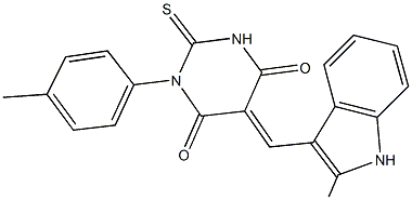 5-[(2-methyl-1H-indol-3-yl)methylene]-1-(4-methylphenyl)-2-thioxodihydro-4,6(1H,5H)-pyrimidinedione Struktur