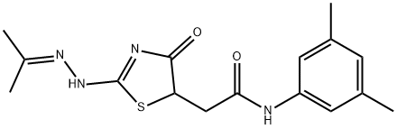 N-(3,5-dimethylphenyl)-2-{4-hydroxy-2-[(1-methylethylidene)hydrazono]-2,5-dihydro-1,3-thiazol-5-yl}acetamide Struktur