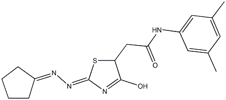 2-[2-(cyclopentylidenehydrazono)-4-hydroxy-2,5-dihydro-1,3-thiazol-5-yl]-N-(3,5-dimethylphenyl)acetamide Struktur