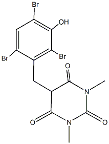 1,3-dimethyl-5-(2,4,6-tribromo-3-hydroxybenzyl)-2,4,6(1H,3H,5H)-pyrimidinetrione Struktur