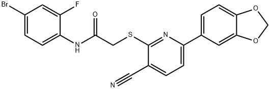 2-{[6-(1,3-benzodioxol-5-yl)-3-cyanopyridin-2-yl]sulfanyl}-N-(4-bromo-2-fluorophenyl)acetamide Struktur