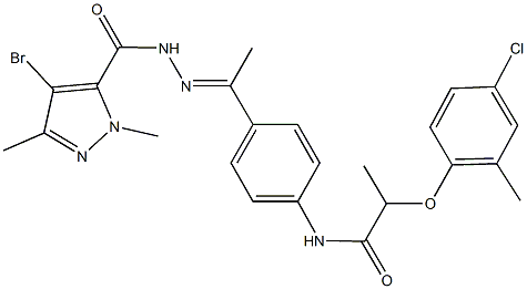 N-(4-{N-[(4-bromo-1,3-dimethyl-1H-pyrazol-5-yl)carbonyl]ethanehydrazonoyl}phenyl)-2-(4-chloro-2-methylphenoxy)propanamide Struktur