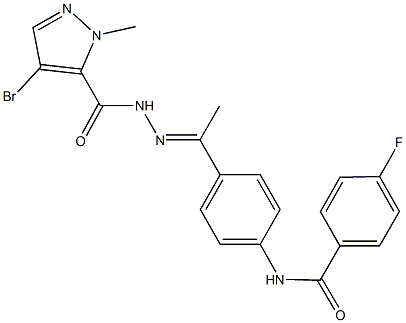 N-(4-{N-[(4-bromo-1-methyl-1H-pyrazol-5-yl)carbonyl]ethanehydrazonoyl}phenyl)-4-fluorobenzamide Struktur