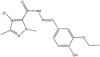 4-chloro-N'-(3-ethoxy-4-hydroxybenzylidene)-1,3-dimethyl-1H-pyrazole-5-carbohydrazide Struktur