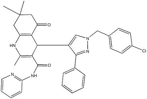 4-[1-(4-chlorobenzyl)-3-phenyl-1H-pyrazol-4-yl]-2,7,7-trimethyl-5-oxo-N-(2-pyridinyl)-1,4,5,6,7,8-hexahydro-3-quinolinecarboxamide Struktur