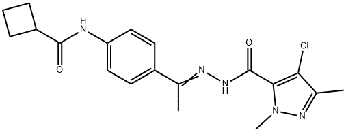 N-(4-{N-[(4-chloro-1,3-dimethyl-1H-pyrazol-5-yl)carbonyl]ethanehydrazonoyl}phenyl)cyclobutanecarboxamide Struktur