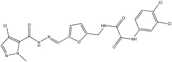 N~1~-[(5-{2-[(4-chloro-1-methyl-1H-pyrazol-5-yl)carbonyl]carbohydrazonoyl}-2-furyl)methyl]-N~2~-(3,4-dichlorophenyl)ethanediamide Struktur