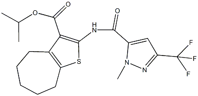 isopropyl 2-({[1-methyl-3-(trifluoromethyl)-1H-pyrazol-5-yl]carbonyl}amino)-5,6,7,8-tetrahydro-4H-cyclohepta[b]thiophene-3-carboxylate Struktur