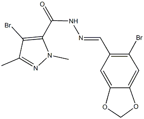 4-bromo-N'-[(6-bromo-1,3-benzodioxol-5-yl)methylene]-1,3-dimethyl-1H-pyrazole-5-carbohydrazide Struktur