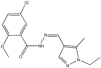 5-chloro-N'-[(1-ethyl-5-methyl-1H-pyrazol-4-yl)methylene]-2-methoxybenzohydrazide Struktur