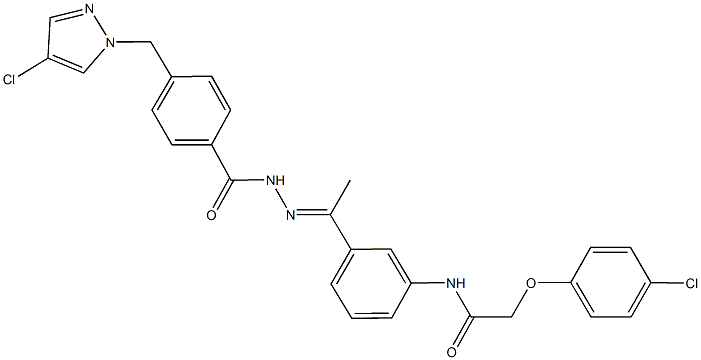 2-(4-chlorophenoxy)-N-[3-(N-{4-[(4-chloro-1H-pyrazol-1-yl)methyl]benzoyl}ethanehydrazonoyl)phenyl]acetamide Struktur