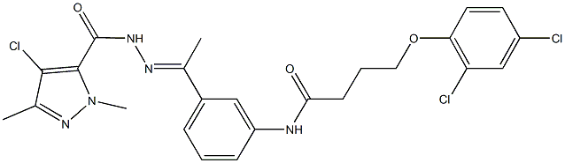 N-(3-{N-[(4-chloro-1,3-dimethyl-1H-pyrazol-5-yl)carbonyl]ethanehydrazonoyl}phenyl)-4-(2,4-dichlorophenoxy)butanamide Struktur