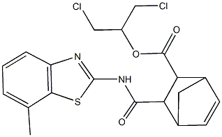 2-chloro-1-(chloromethyl)ethyl 3-{[(7-methyl-1,3-benzothiazol-2-yl)amino]carbonyl}bicyclo[2.2.1]hept-5-ene-2-carboxylate Struktur