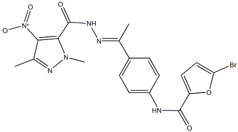 5-bromo-N-{4-[N-({4-nitro-1,3-dimethyl-1H-pyrazol-5-yl}carbonyl)ethanehydrazonoyl]phenyl}-2-furamide Struktur