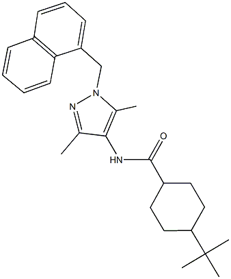 4-tert-butyl-N-[3,5-dimethyl-1-(1-naphthylmethyl)-1H-pyrazol-4-yl]cyclohexanecarboxamide Struktur