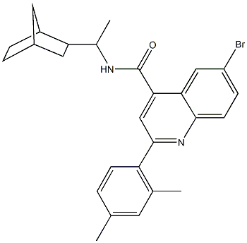 N-(1-bicyclo[2.2.1]hept-2-ylethyl)-6-bromo-2-(2,4-dimethylphenyl)-4-quinolinecarboxamide Struktur