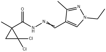 2,2-dichloro-N'-[(1-ethyl-3-methyl-1H-pyrazol-4-yl)methylene]-1-methylcyclopropanecarbohydrazide Struktur