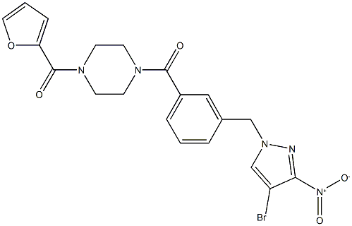 1-[3-({4-bromo-3-nitro-1H-pyrazol-1-yl}methyl)benzoyl]-4-(2-furoyl)piperazine Struktur