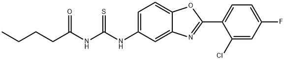 N-[2-(2-chloro-4-fluorophenyl)-1,3-benzoxazol-5-yl]-N'-pentanoylthiourea Struktur