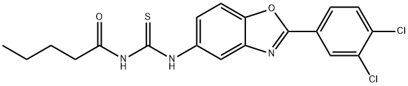 N-[2-(3,4-dichlorophenyl)-1,3-benzoxazol-5-yl]-N'-pentanoylthiourea Struktur