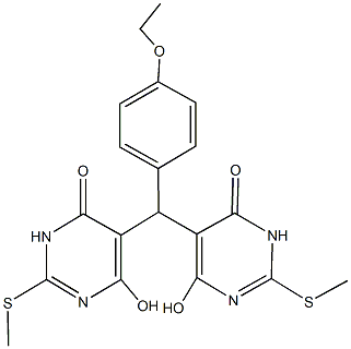 5-{(4-ethoxyphenyl)[4-hydroxy-2-(methylsulfanyl)-6-oxo-1,6-dihydro-5-pyrimidinyl]methyl}-6-hydroxy-2-(methylsulfanyl)-4(3H)-pyrimidinone Struktur