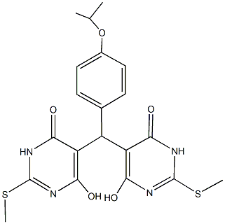 6-hydroxy-5-[[4-hydroxy-2-(methylsulfanyl)-6-oxo-1,6-dihydro-5-pyrimidinyl](4-isopropoxyphenyl)methyl]-2-(methylsulfanyl)-4(3H)-pyrimidinone Struktur