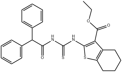 ethyl 2-({[(diphenylacetyl)amino]carbothioyl}amino)-4,5,6,7-tetrahydro-1-benzothiophene-3-carboxylate Struktur