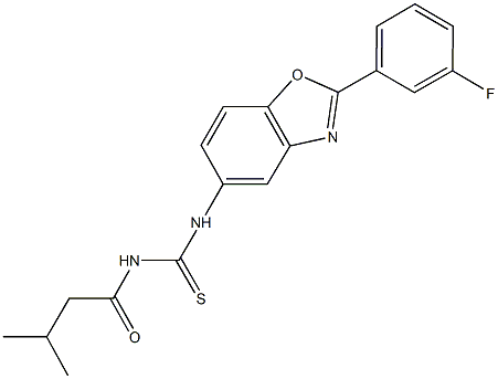 N-[2-(3-fluorophenyl)-1,3-benzoxazol-5-yl]-N'-(3-methylbutanoyl)thiourea Struktur