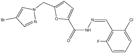 5-[(4-bromo-1H-pyrazol-1-yl)methyl]-N'-(2-chloro-6-fluorobenzylidene)-2-furohydrazide Struktur