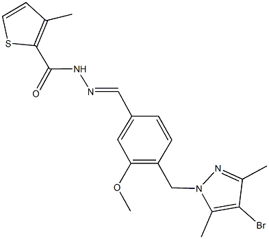 N'-{4-[(4-bromo-3,5-dimethyl-1H-pyrazol-1-yl)methyl]-3-methoxybenzylidene}-3-methyl-2-thiophenecarbohydrazide Struktur