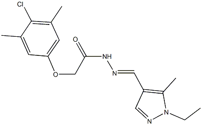 2-(4-chloro-3,5-dimethylphenoxy)-N'-[(1-ethyl-5-methyl-1H-pyrazol-4-yl)methylene]acetohydrazide Struktur