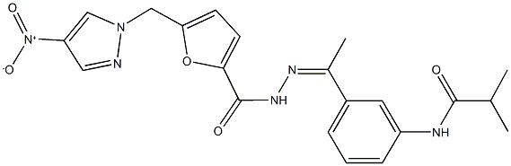 N-(3-{N-[5-({4-nitro-1H-pyrazol-1-yl}methyl)-2-furoyl]ethanehydrazonoyl}phenyl)-2-methylpropanamide Struktur