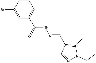 3-bromo-N'-[(1-ethyl-5-methyl-1H-pyrazol-4-yl)methylene]benzohydrazide Struktur