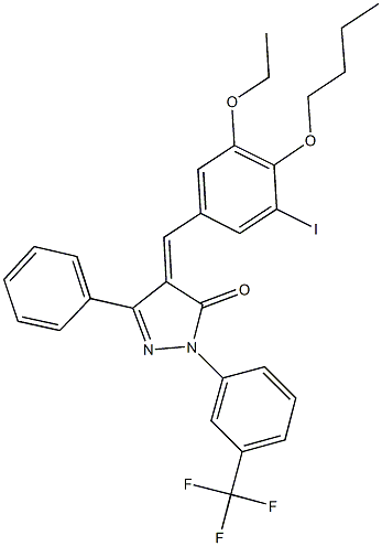 4-(4-butoxy-3-ethoxy-5-iodobenzylidene)-5-phenyl-2-[3-(trifluoromethyl)phenyl]-2,4-dihydro-3H-pyrazol-3-one Struktur