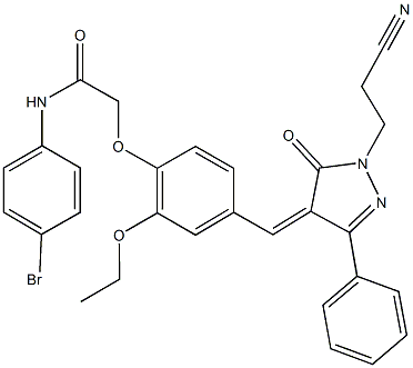 N-(4-bromophenyl)-2-(4-{[1-(2-cyanoethyl)-5-oxo-3-phenyl-1,5-dihydro-4H-pyrazol-4-ylidene]methyl}-2-ethoxyphenoxy)acetamide Struktur