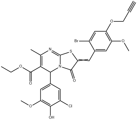 ethyl 2-[2-bromo-5-methoxy-4-(2-propynyloxy)benzylidene]-5-(3-chloro-4-hydroxy-5-methoxyphenyl)-7-methyl-3-oxo-2,3-dihydro-5H-[1,3]thiazolo[3,2-a]pyrimidine-6-carboxylate Struktur