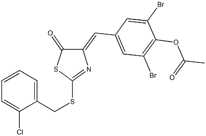 2,6-dibromo-4-[(2-[(2-chlorobenzyl)sulfanyl]-5-oxo-1,3-thiazol-4(5H)-ylidene)methyl]phenyl acetate Struktur